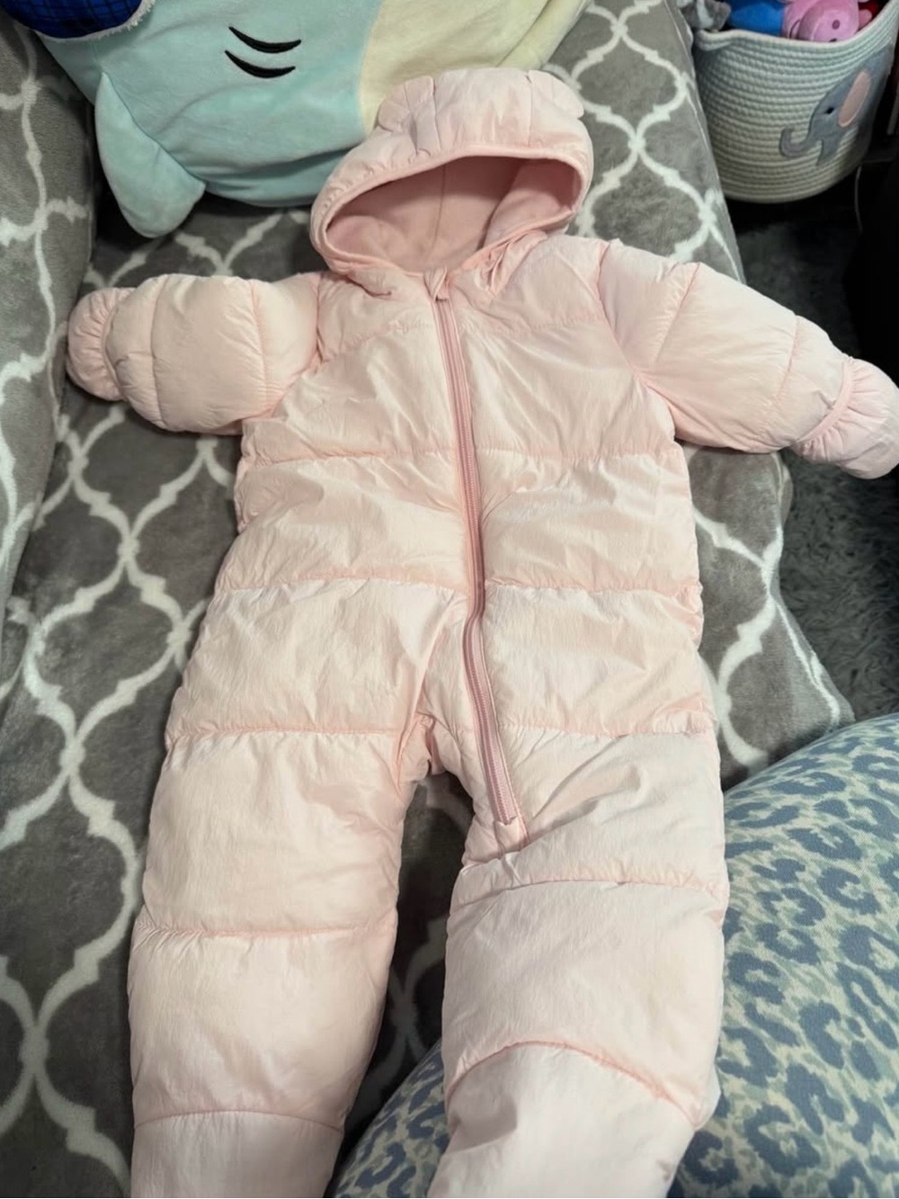 Old Navy Light Pink Hooded Puffer One-Piece